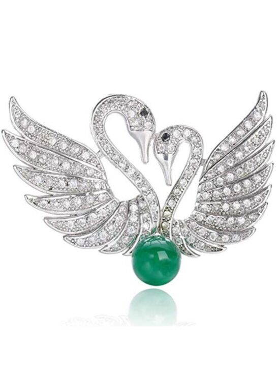 Jewelry - swan couple rhinestone & jade brooch / pendant